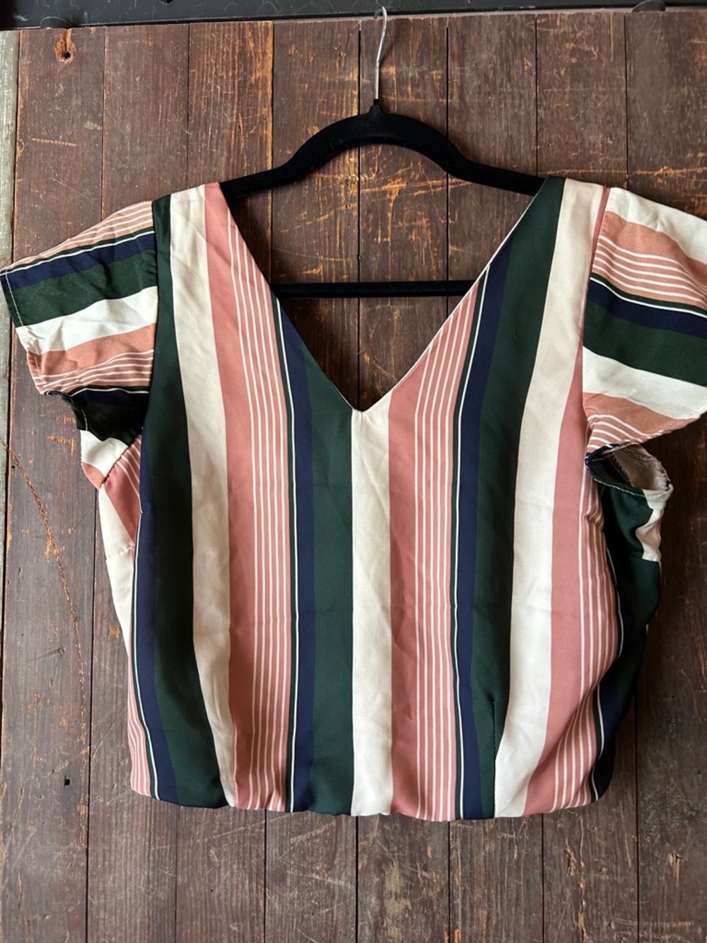 Charlotte Russe V-Neck Striped Blouse in Pink, Green & Cream